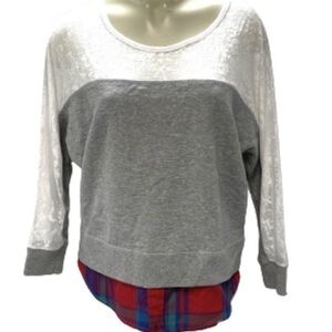 Preloved Melody gray long sleeve with plaid details NWT size M